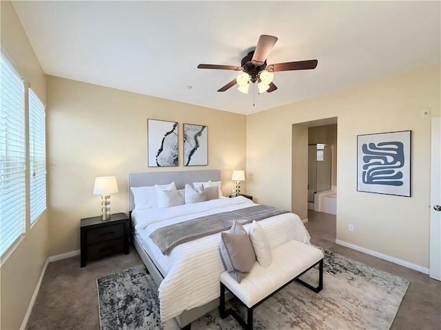 bedroom featuring ceiling fan and carpet floors