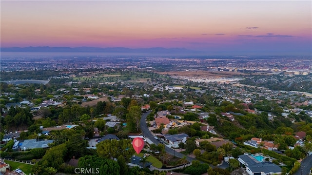 view of aerial view at dusk