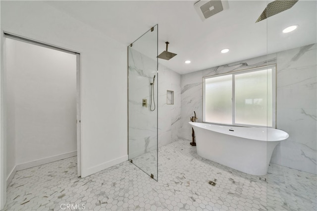 bathroom with plus walk in shower