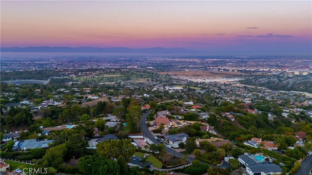 view of aerial view at dusk