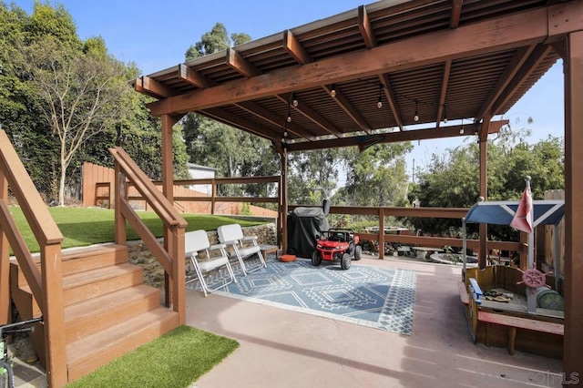 view of patio / terrace featuring a pergola