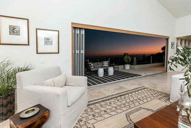 8326 Grand View Dr, Los Angeles, CA 90046 - living room featuring vaulted ceiling