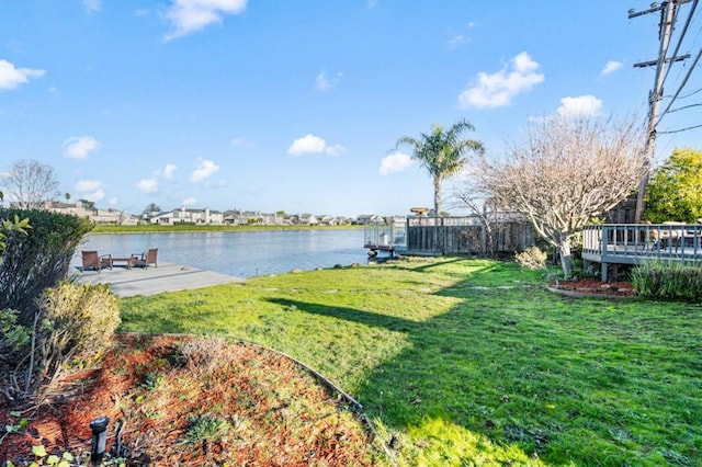 view of yard with a water view