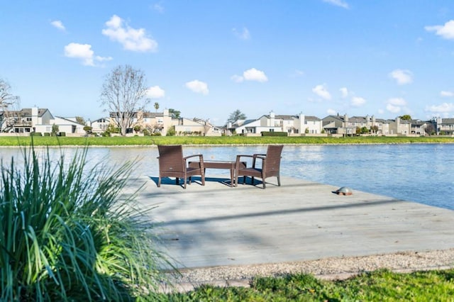 view of dock with a water view