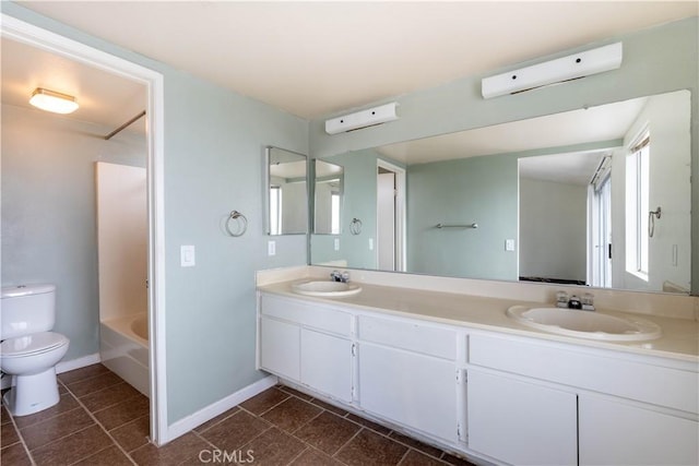 full bathroom featuring vanity, toilet, and shower / bath combination