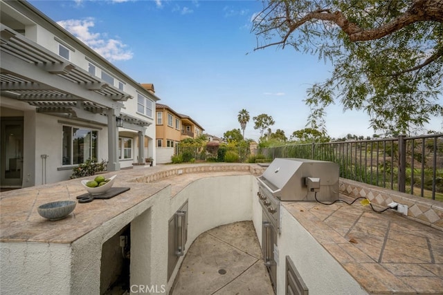 view of patio / terrace with an outdoor kitchen and a pergola