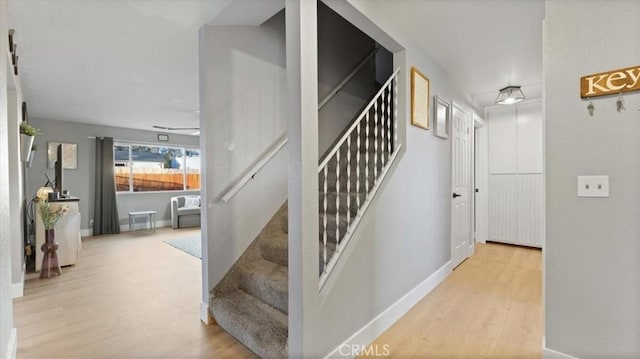 staircase with wood-type flooring