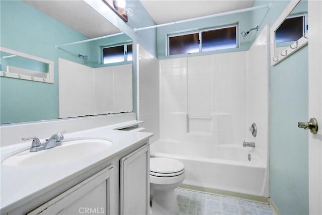 full bathroom with vanity, tub / shower combination, and toilet