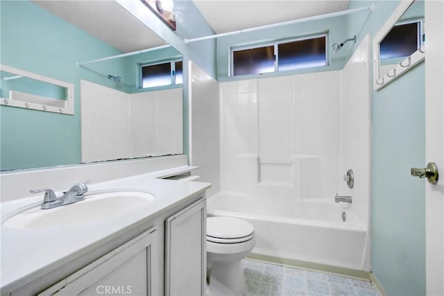 bathroom featuring shower / bath combination, vanity, and toilet