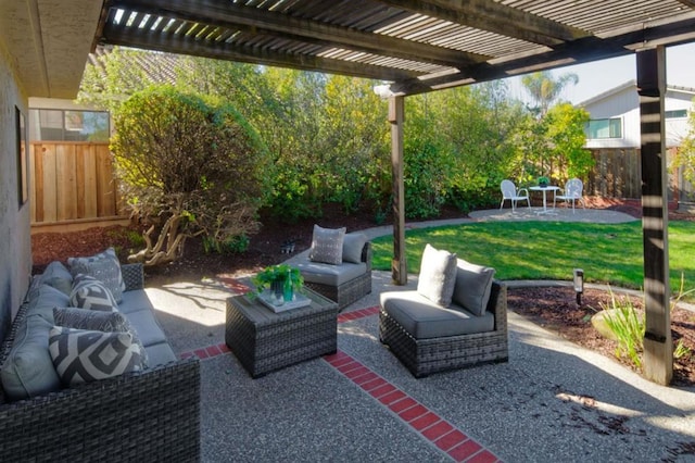 view of patio / terrace featuring outdoor lounge area and a pergola