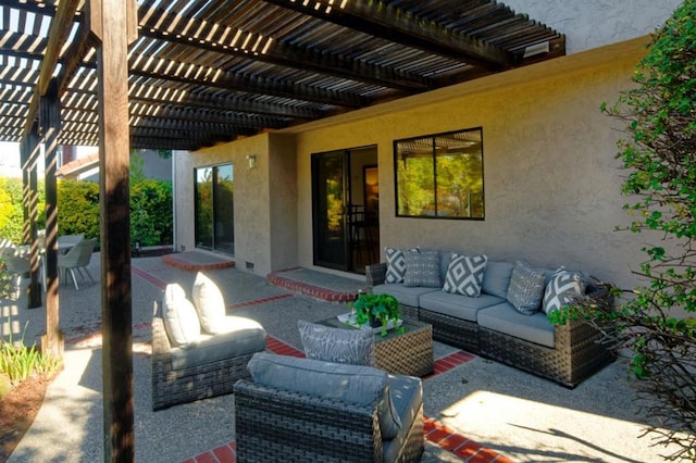 view of patio / terrace featuring an outdoor living space and a pergola