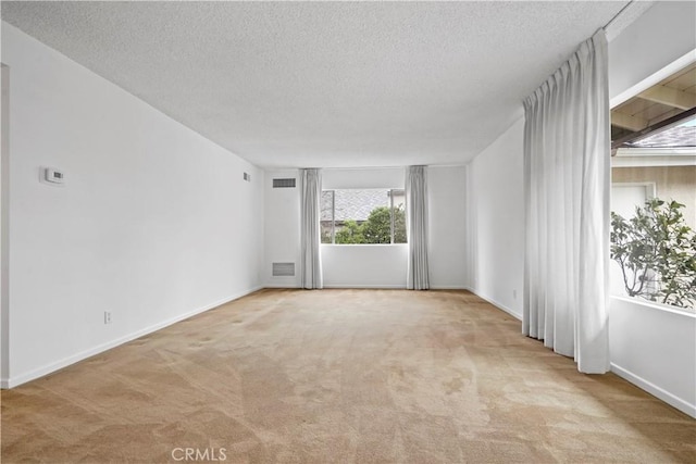 empty room featuring light carpet and a textured ceiling