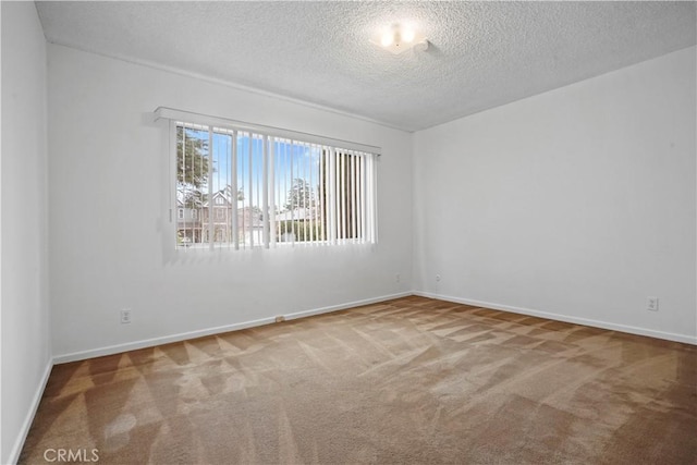 spare room with a textured ceiling and carpet flooring