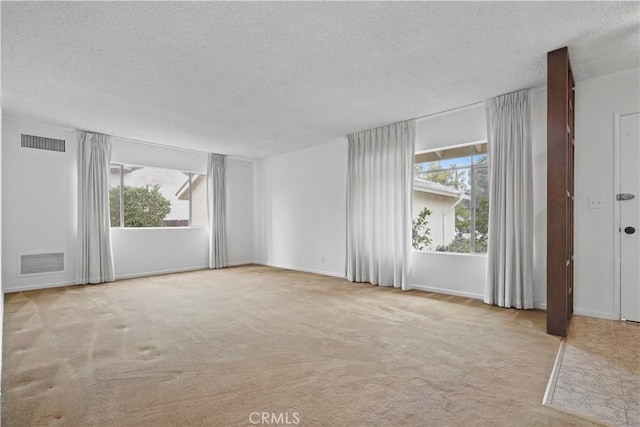 unfurnished room with light carpet and a textured ceiling