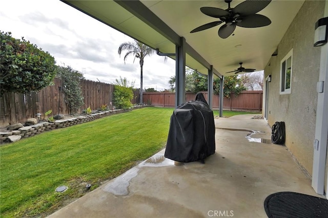 view of patio / terrace featuring grilling area and ceiling fan