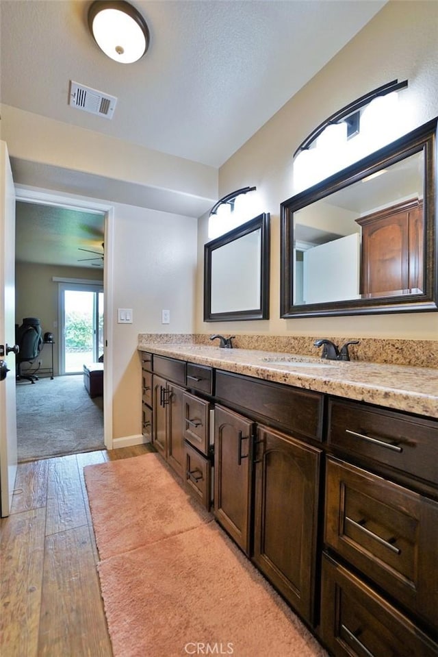 bathroom with vanity and wood-type flooring