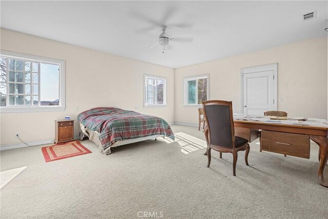 bedroom with carpet floors and ceiling fan