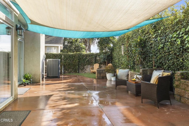 view of patio featuring central AC and an outdoor hangout area