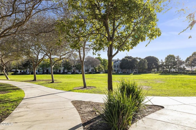 view of property's community with a lawn