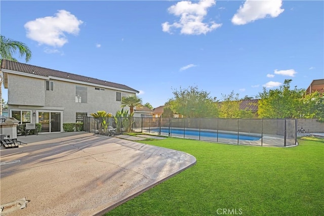 30340 Channel Way Dr, Canyon Lake, CA 92587 - view of swimming pool featuring a lawn, a patio area, fence, and a fenced in pool