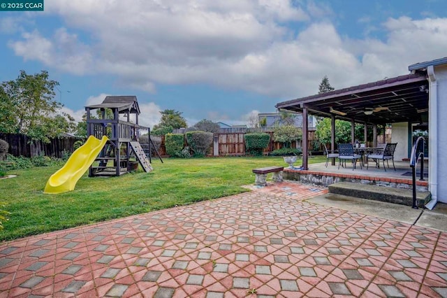 view of patio with a playground