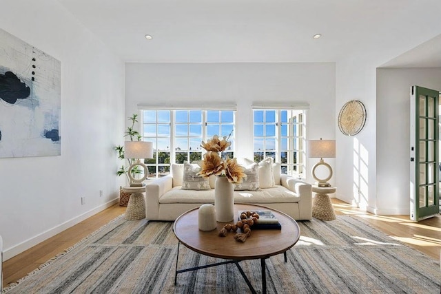 living room featuring light wood-type flooring