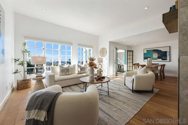 living room with light hardwood / wood-style floors