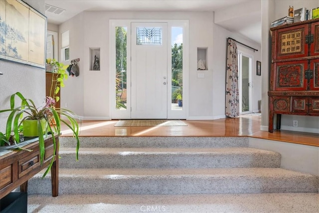 foyer featuring hardwood / wood-style flooring and a wealth of natural light