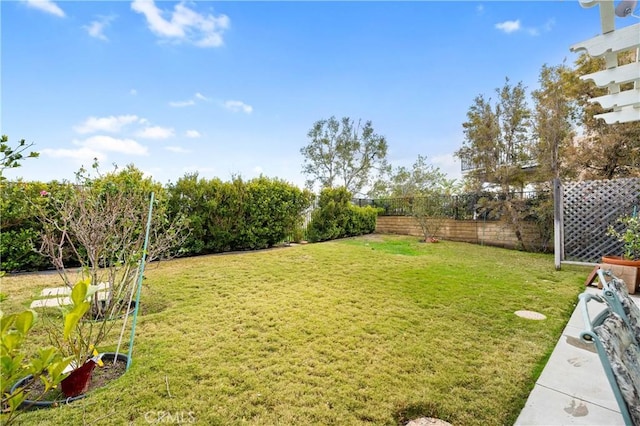 view of yard with a fenced backyard