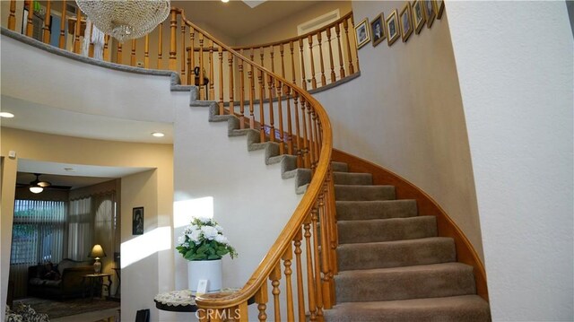 stairway featuring a high ceiling