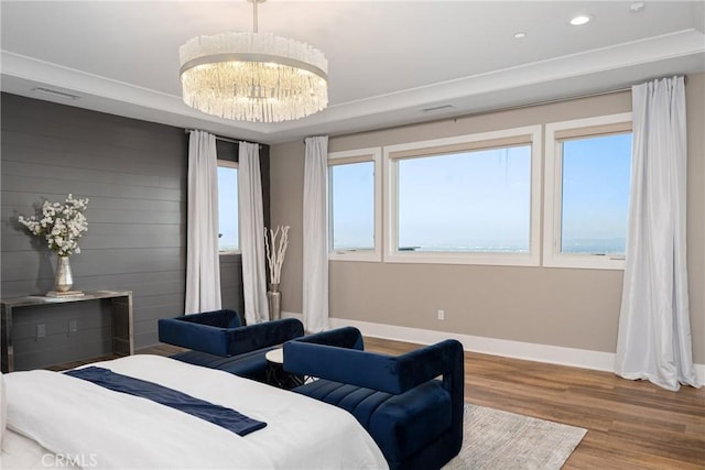 20436 W Liverpool Way, Porter Ranch, CA 91326 - bedroom featuring wood finished floors, baseboards, a chandelier, and recessed lighting