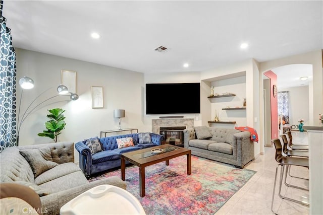 view of tiled living room