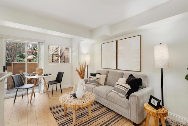 living room with light hardwood / wood-style flooring