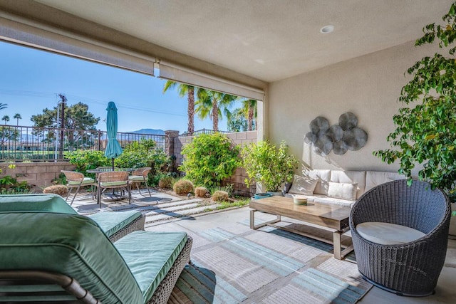 view of patio featuring an outdoor hangout area