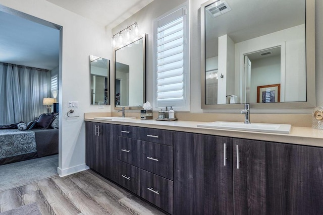 bathroom with wood-type flooring, vanity, and plenty of natural light