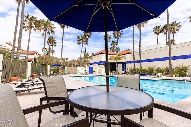 view of swimming pool featuring a patio