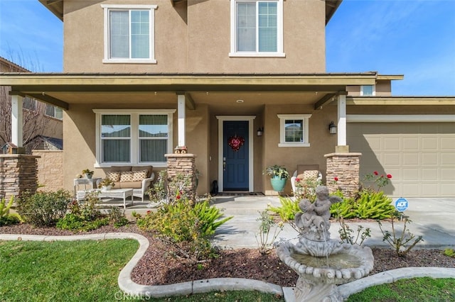 37845 Apache Plume Dr, Murrieta, CA 92563 - entrance to property featuring stucco siding, a porch, and a garage
