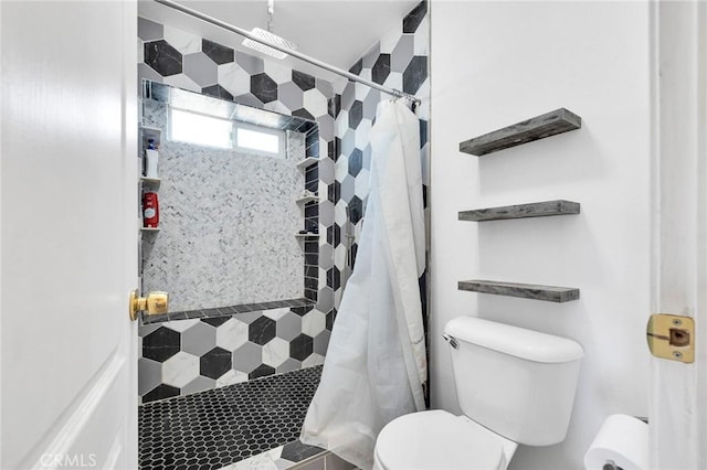 bathroom featuring toilet and a shower with curtain