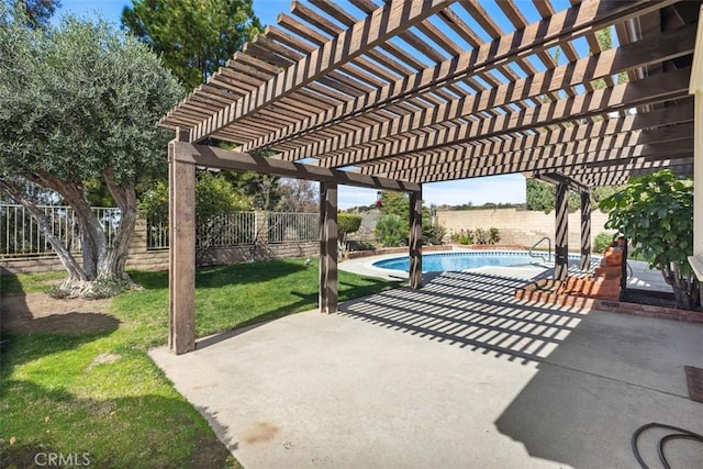 view of patio featuring a pergola and a fenced in pool