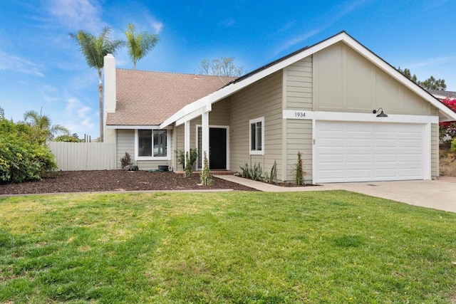 single story home with a garage and a front yard