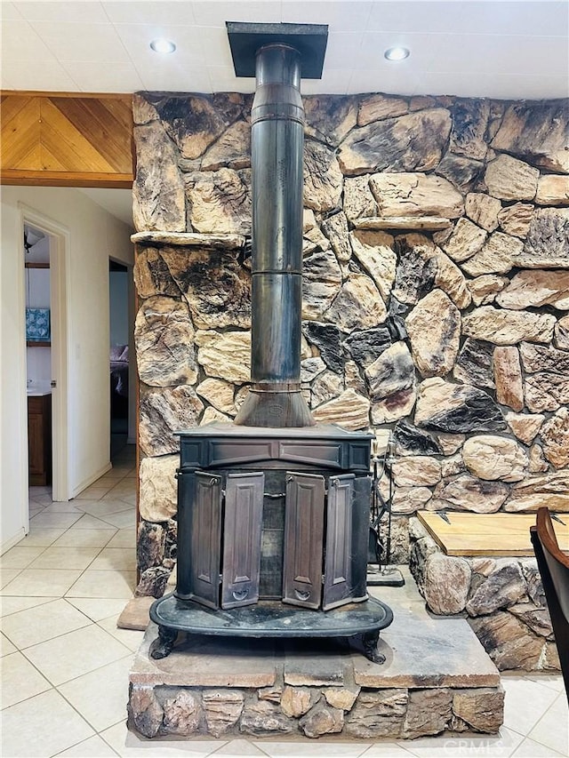 interior details with a wood stove