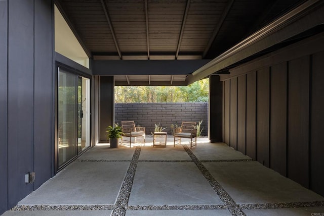 view of patio / terrace with a fire pit