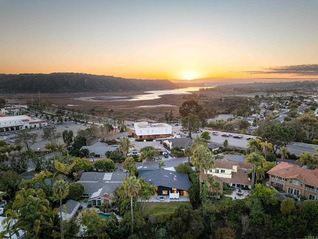 view of aerial view at dusk