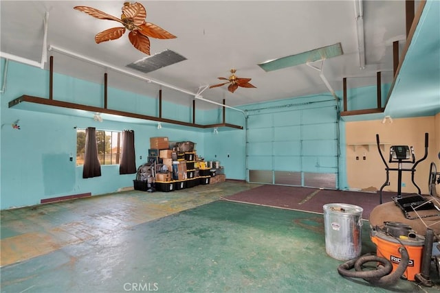 garage with ceiling fan