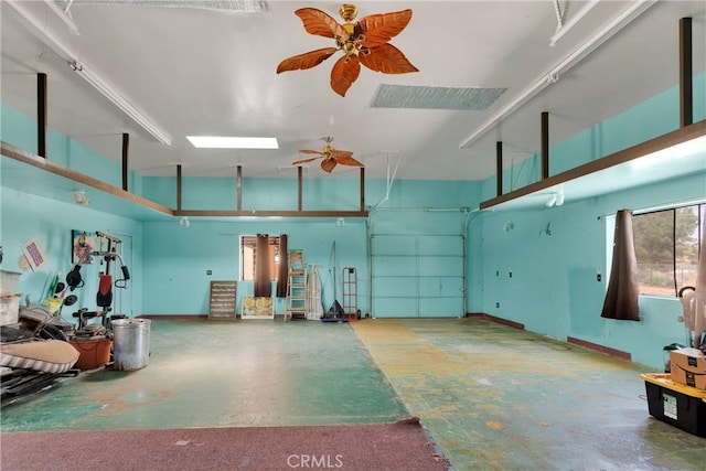 garage with ceiling fan