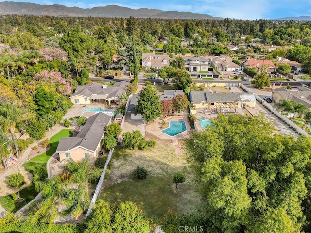 aerial view featuring a residential view and a mountain view