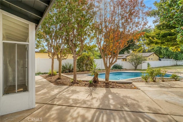 view of swimming pool with a patio, a fenced backyard, and a fenced in pool