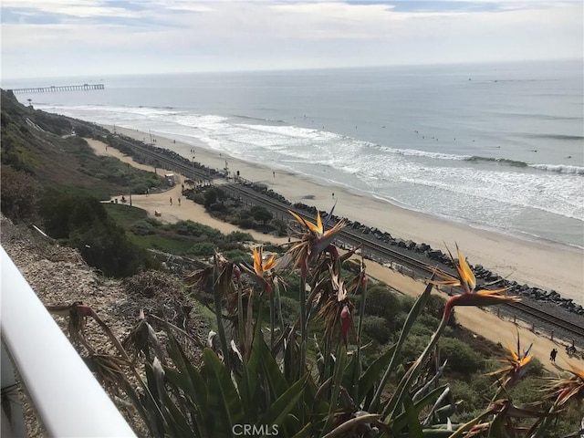 view of water feature with a view of the beach