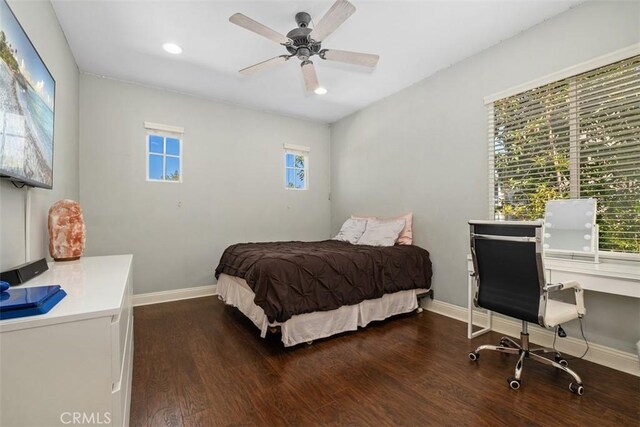 20 Bentley Rd, Coto De Caza, CA 92679 - bedroom featuring wood finished floors, baseboards, recessed lighting, and ceiling fan