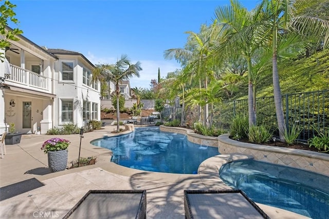 20 Bentley Rd, Coto De Caza, CA 92679 - view of swimming pool featuring an in-ground hot tub, a fenced backyard, and a patio area